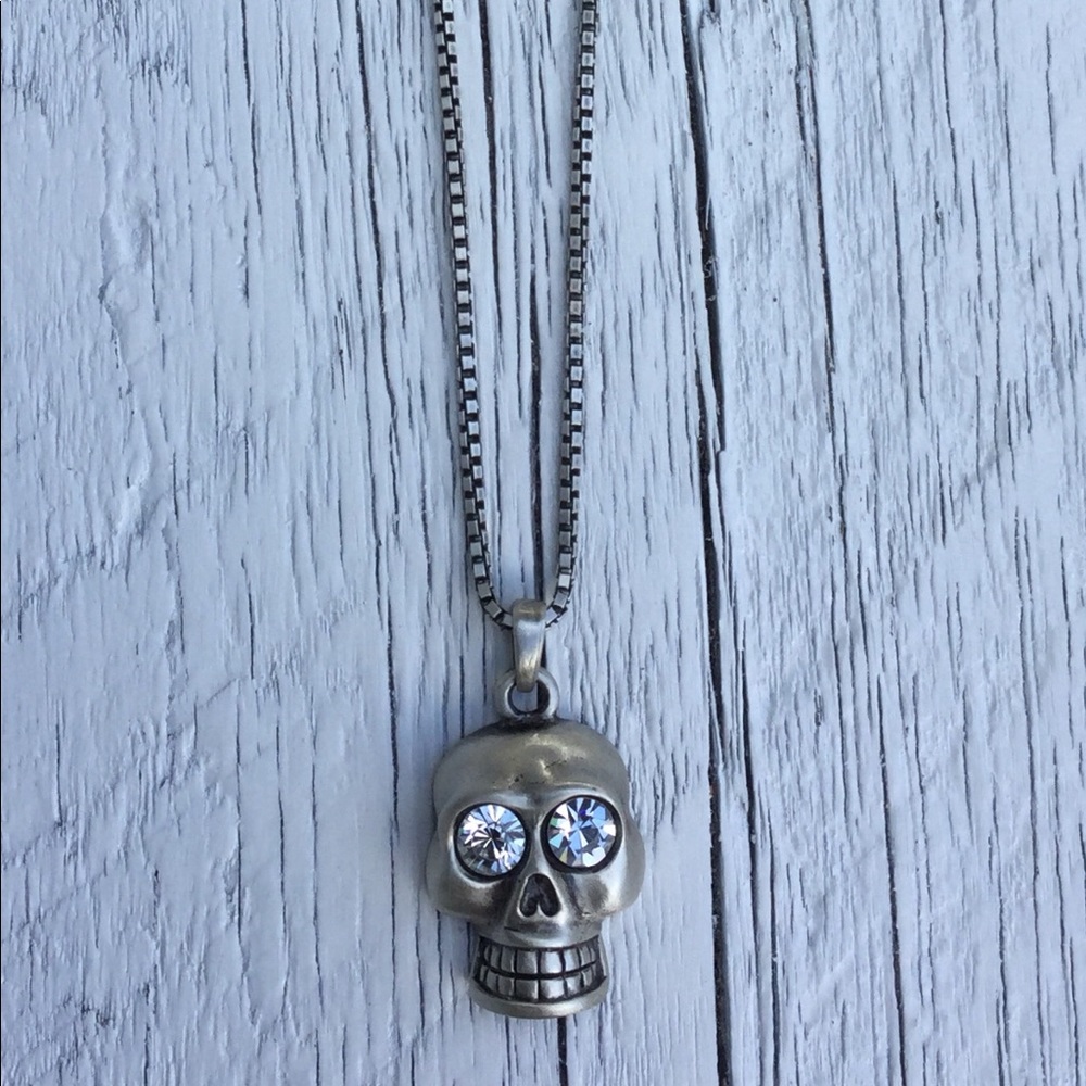 Bronze & Sterling skull pendant w/ Swarovski eyes